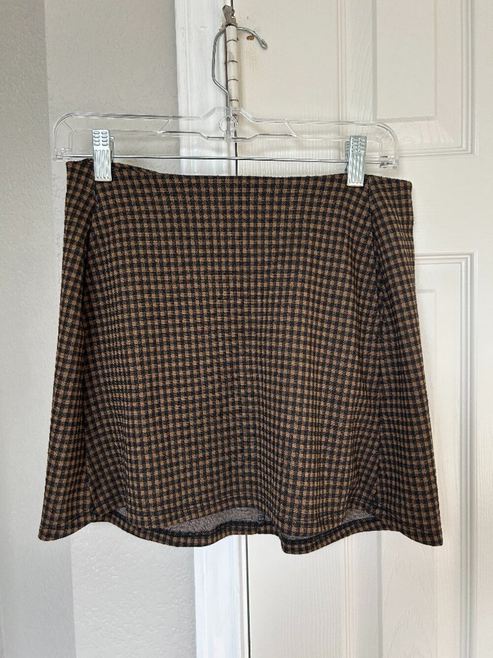 Altar'd State A Line Checkered Mini Skirt - Brown and Black - Size Medium
